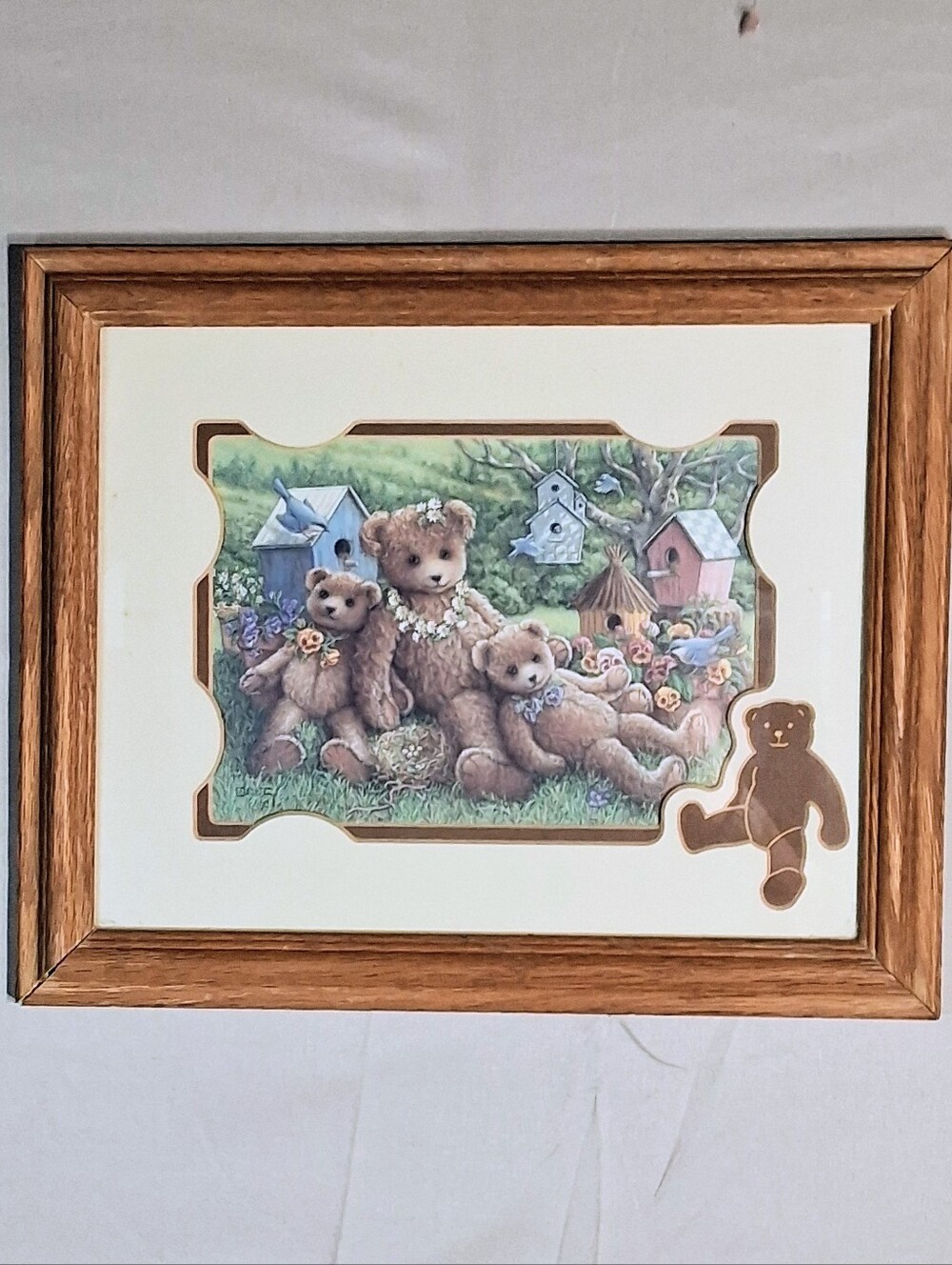 12 X 10 Janet Kruscamp Whimsical Print of Bears and Flowers and Birdhouses
